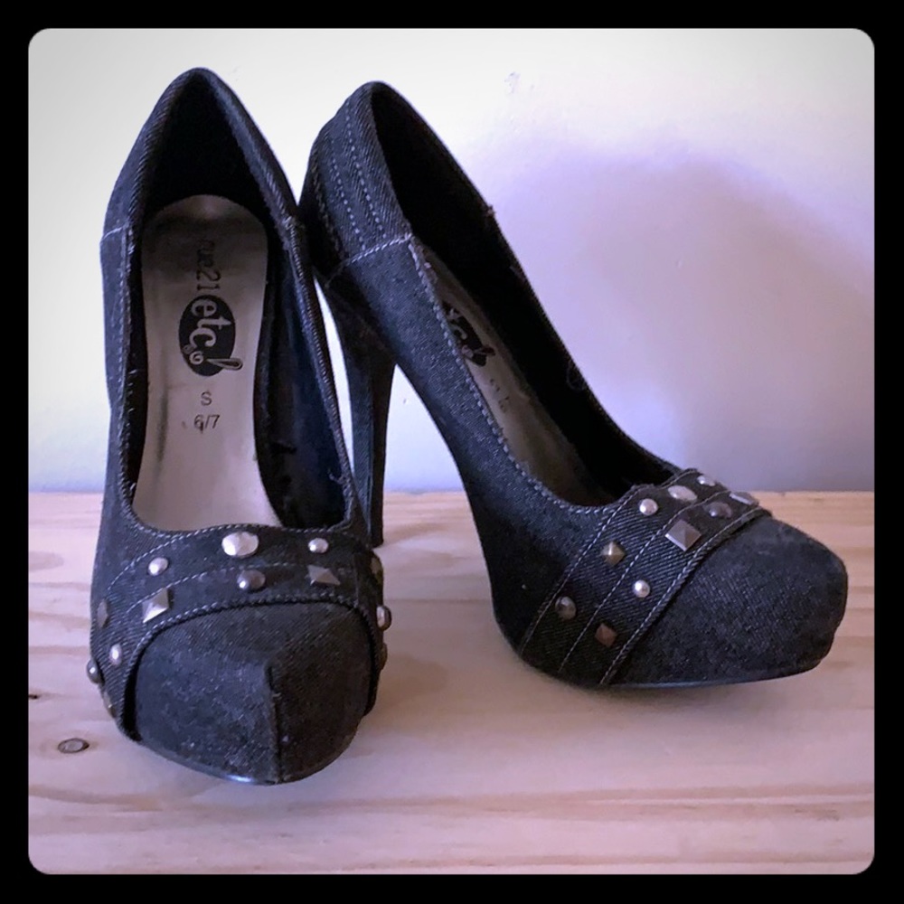 Studded denim platform heels size 6/7